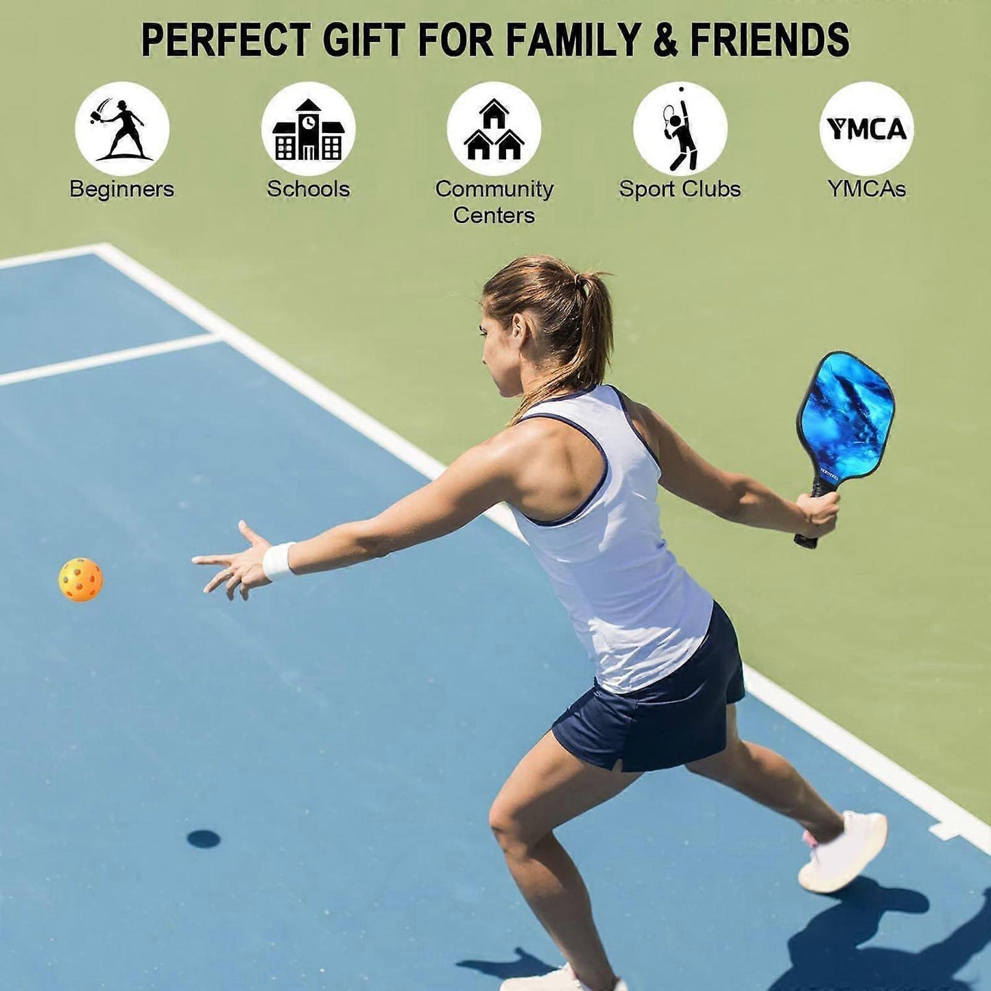 Pickleball Rackets Set with Ergonomic Fibreglass Grip, Gym Gift for Adults