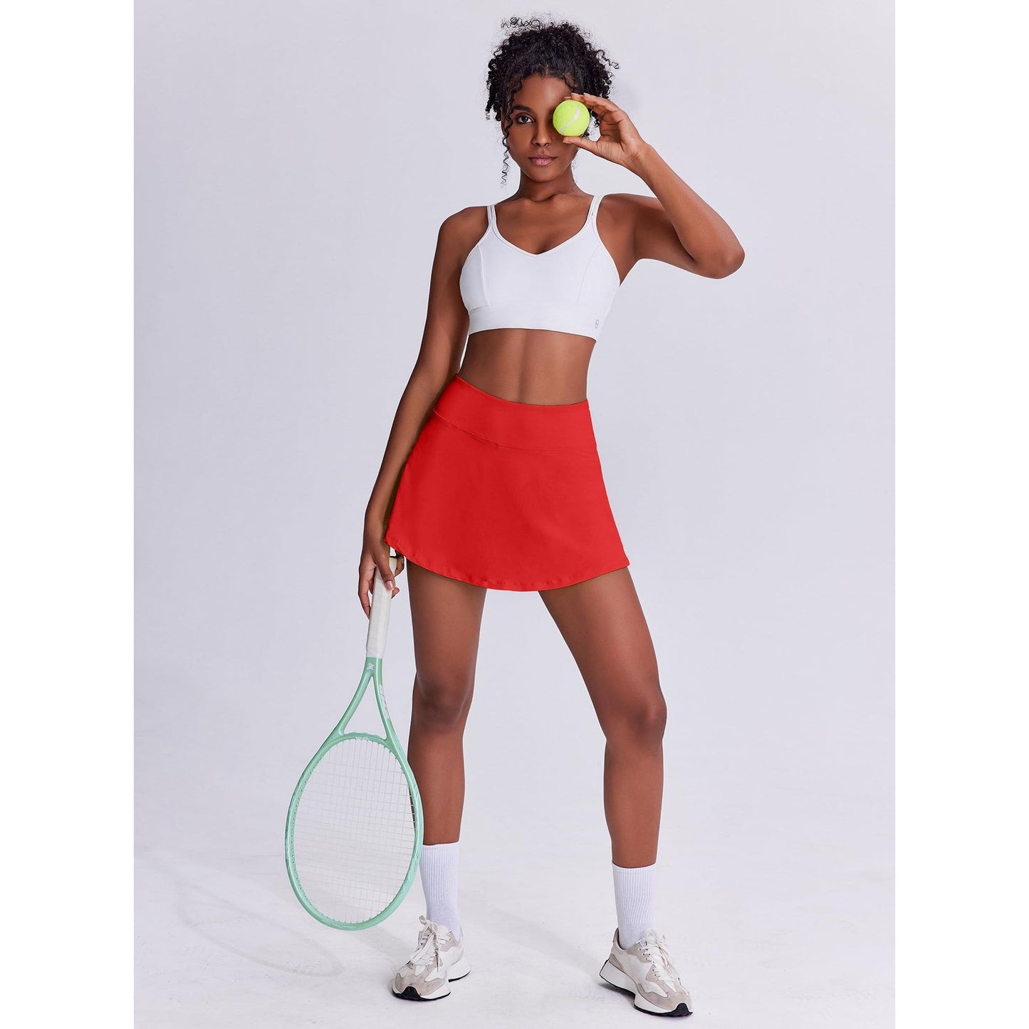 Women's Tennis Skort with Pockets & Built-in Shorts – High-Waisted Golf Running Skort for Active Lifestyle, Sporty Fitness Wear (Red,L)
