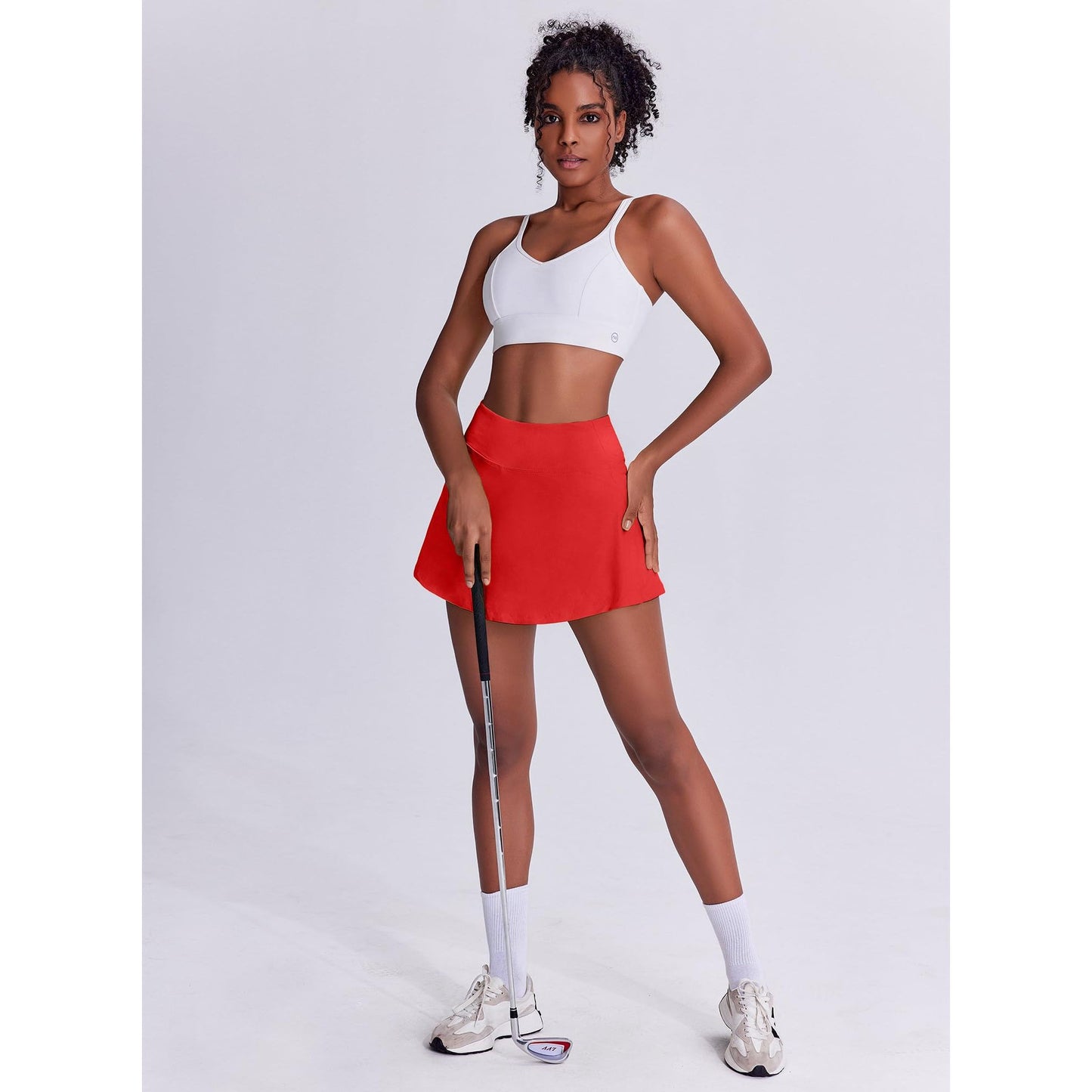 Women's Tennis Skort with Pockets & Built-in Shorts – High-Waisted Golf Running Skort for Active Lifestyle, Sporty Fitness Wear (Red,L)