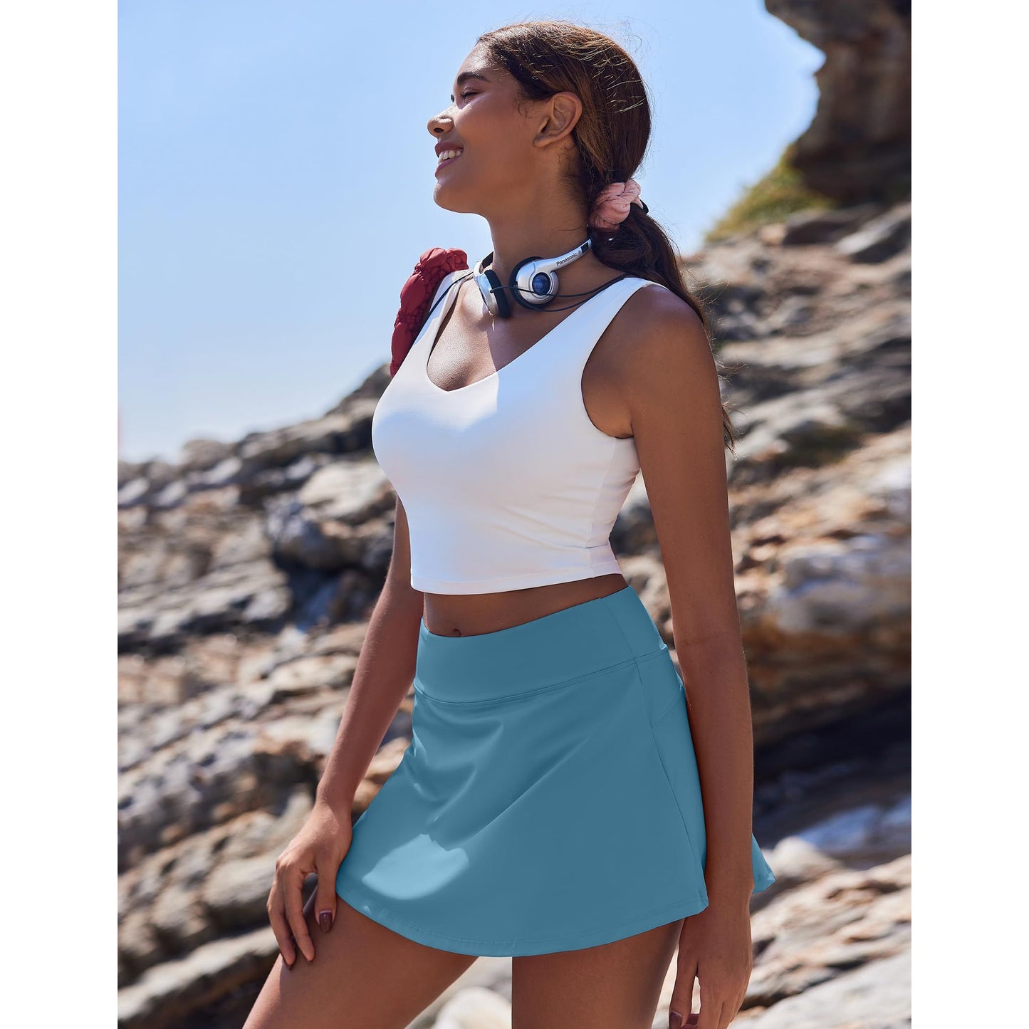 Women's Tennis Skort with Pockets & Built-in Shorts – High-Waisted Golf Running Skort for Active Lifestyle, Sporty Fitness Wear (blue,L)