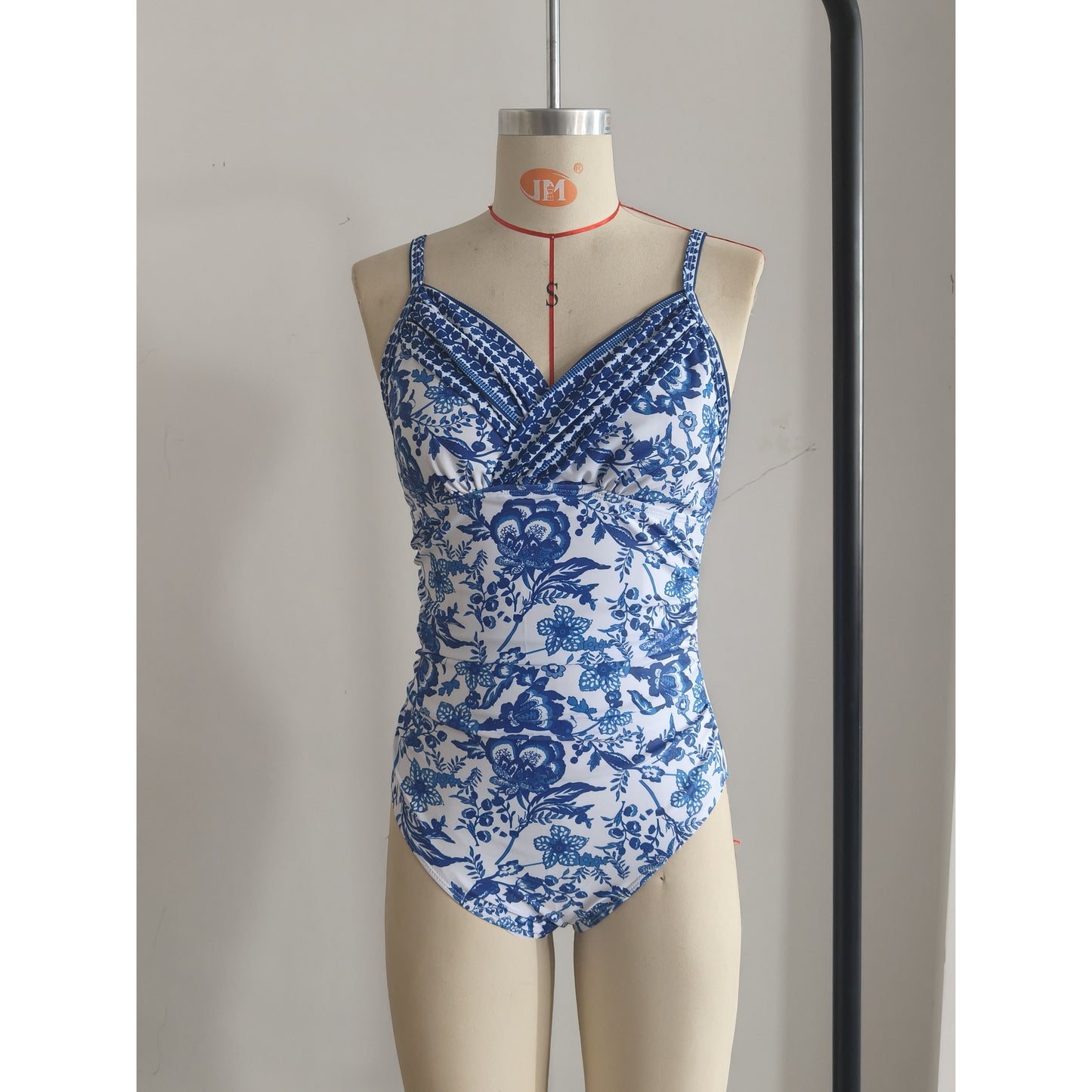 Elegant Chinese-Inspired Printed Bathing Suit With Eye-catching Blue And White Motif Size S