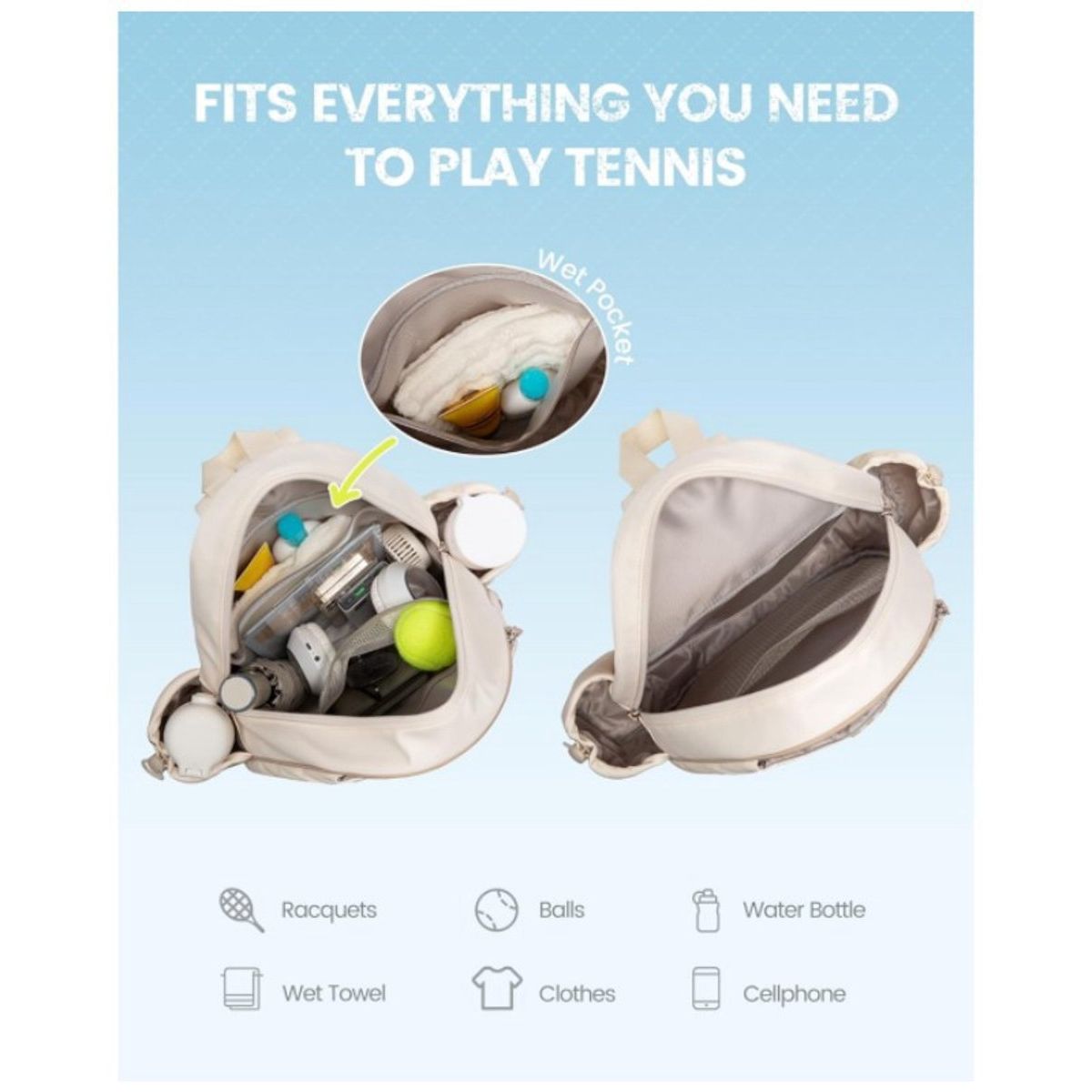Black Tennis Sports Backpack - Lightweight - Multifunctional - Women's/Men's - Suitable for transporting tennis rackets