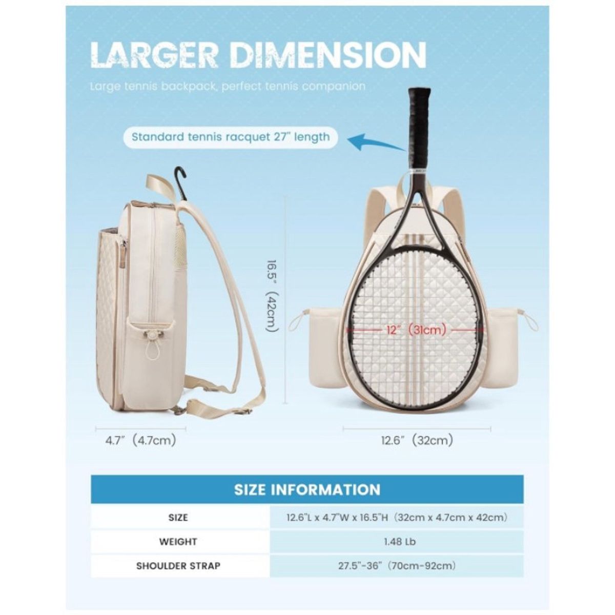 Black Tennis Sports Backpack - Lightweight - Multifunctional - Women's/Men's - Suitable for transporting tennis rackets