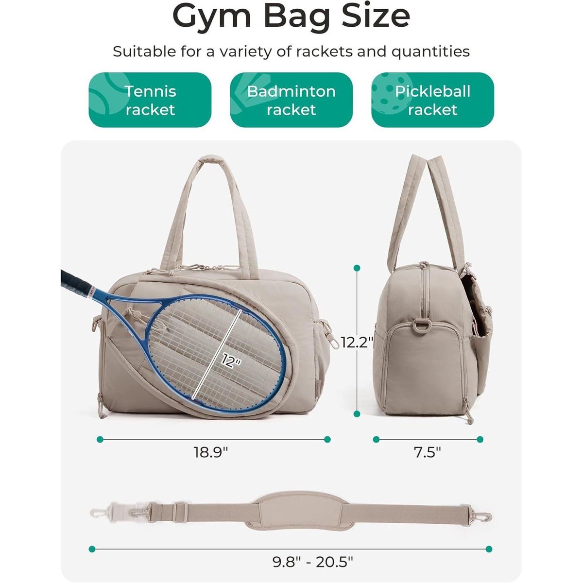 Tennis Bag - Tennis Backpack - 42L with Shoe Compartment - Sports Bag - Waterproof Racket Bag - Protective Racket Compartment - Portable as a Shoulder Bag - Camel