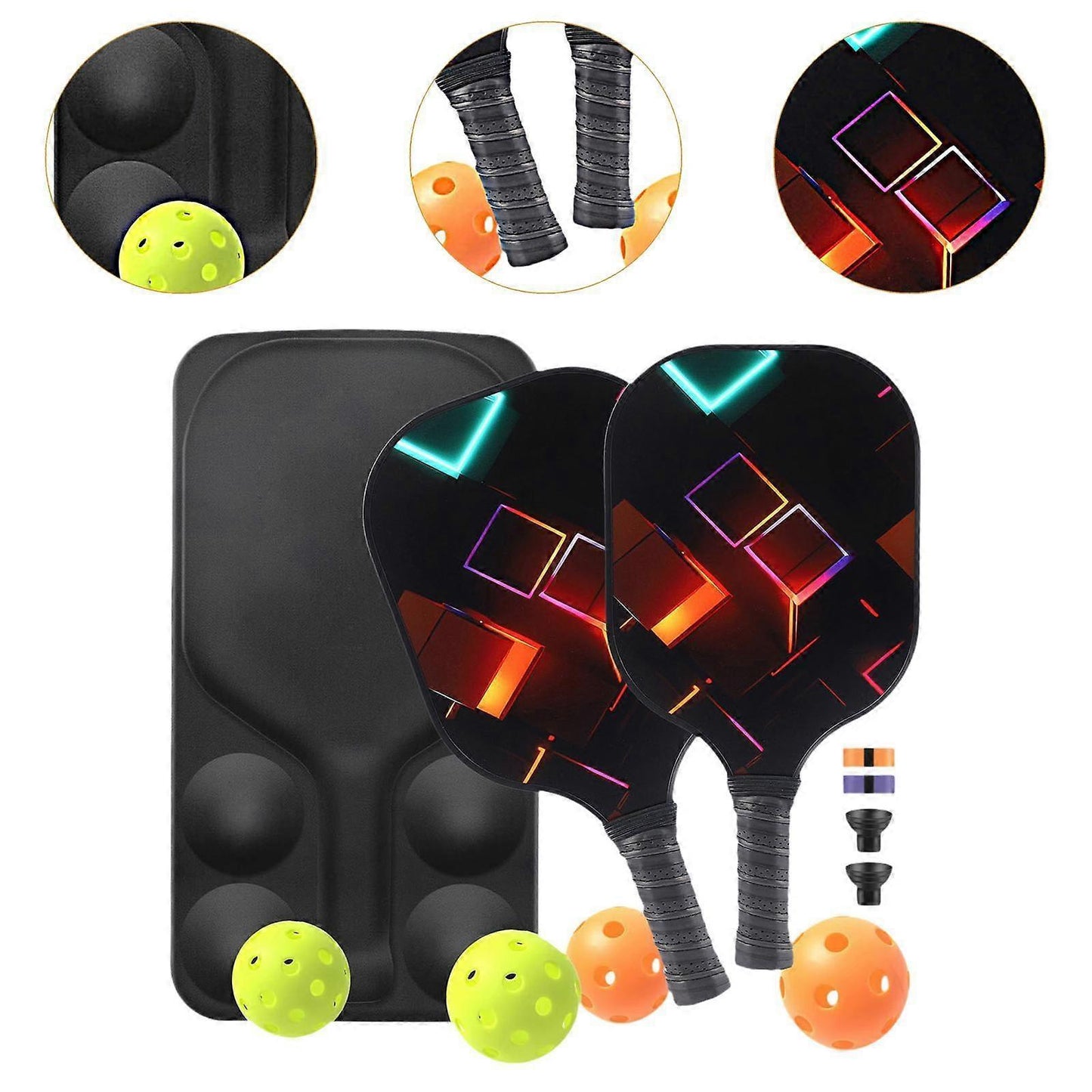 Pickleball Rackets Set with Ergonomic Fibreglass Grip, Gym Gift for Adults