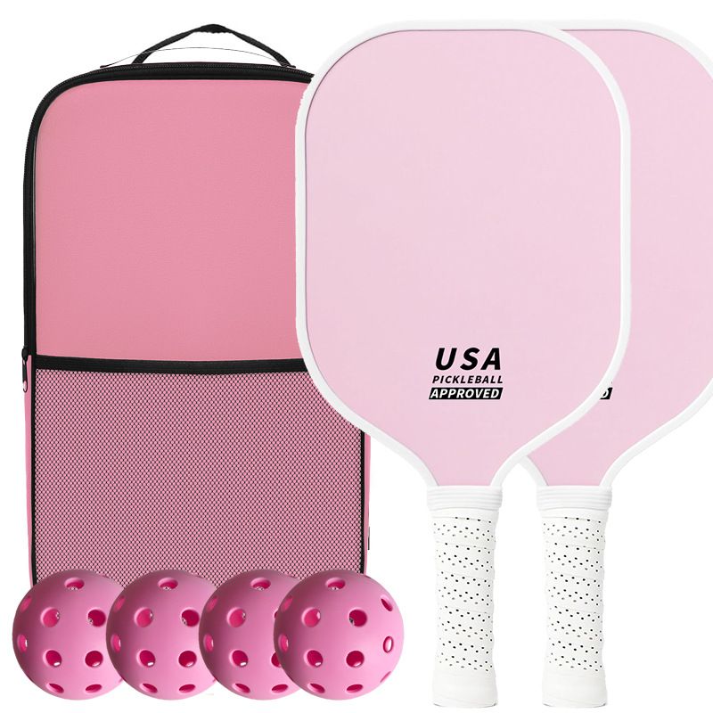 2-Player Pickleball Paddle Set (Pink), Durable Glass Fibre Pickleball Racquets with Comfort Grip, Includes 4 Balls & Carry Bag