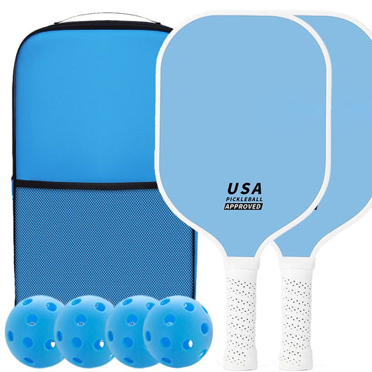 2-Player Pickleball Paddle Set, Durable Glass Fibre Pickleball Racquets with Comfort Grip, Includes 4 Balls & Carry Bag—Blue