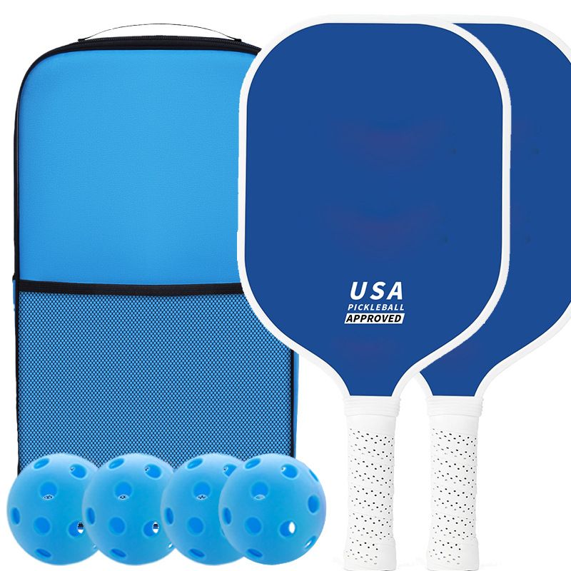 2-Player Pickleball Paddle (Dark Blue) Set, Durable Glass Fibre Pickleball Racquets with Comfort Grip, Includes 4 Balls & Carry Bag