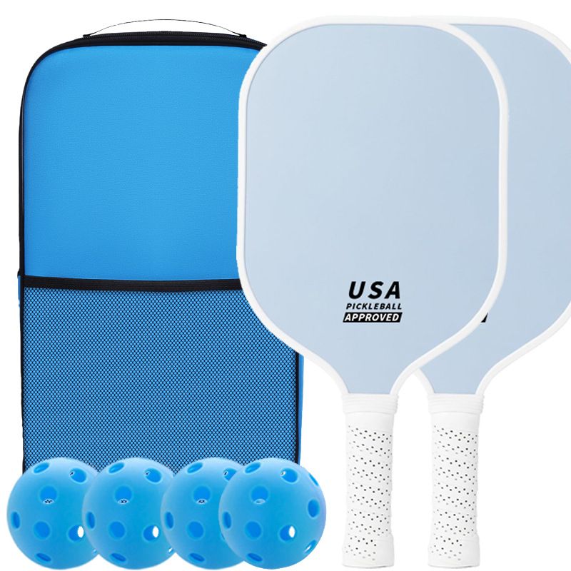 2-Player Pickleball Paddle (Sky Blue) Set, Durable Glass Fibre Pickleball Racquets with Comfort Grip, Includes 4 Balls & Carry Bag