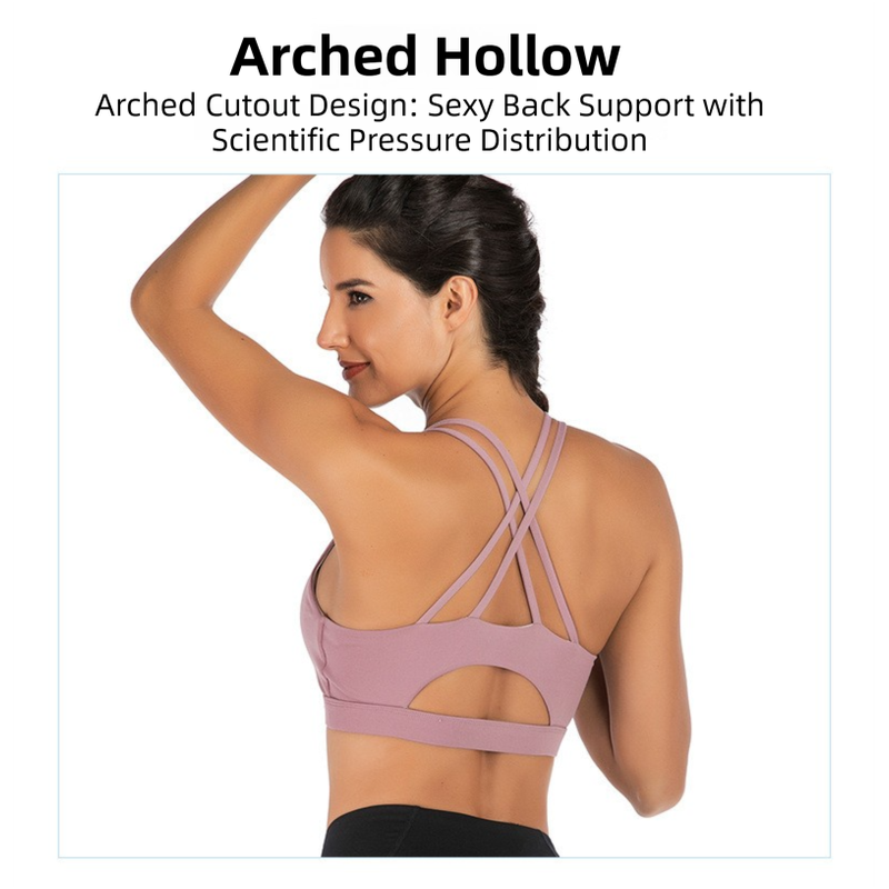 M Size White Elegant Sexy Criss-Cross Back Sports Bra for Women - High Support & Anti-Shock, Wire-Free Yoga Crop Top with X-Shape Fine Strap