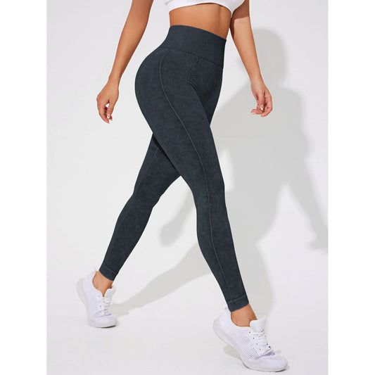 2 PCS Women's High Waisted Seamless Yoga Leggings Washed Black and Light Grey Activewear Tights Size M