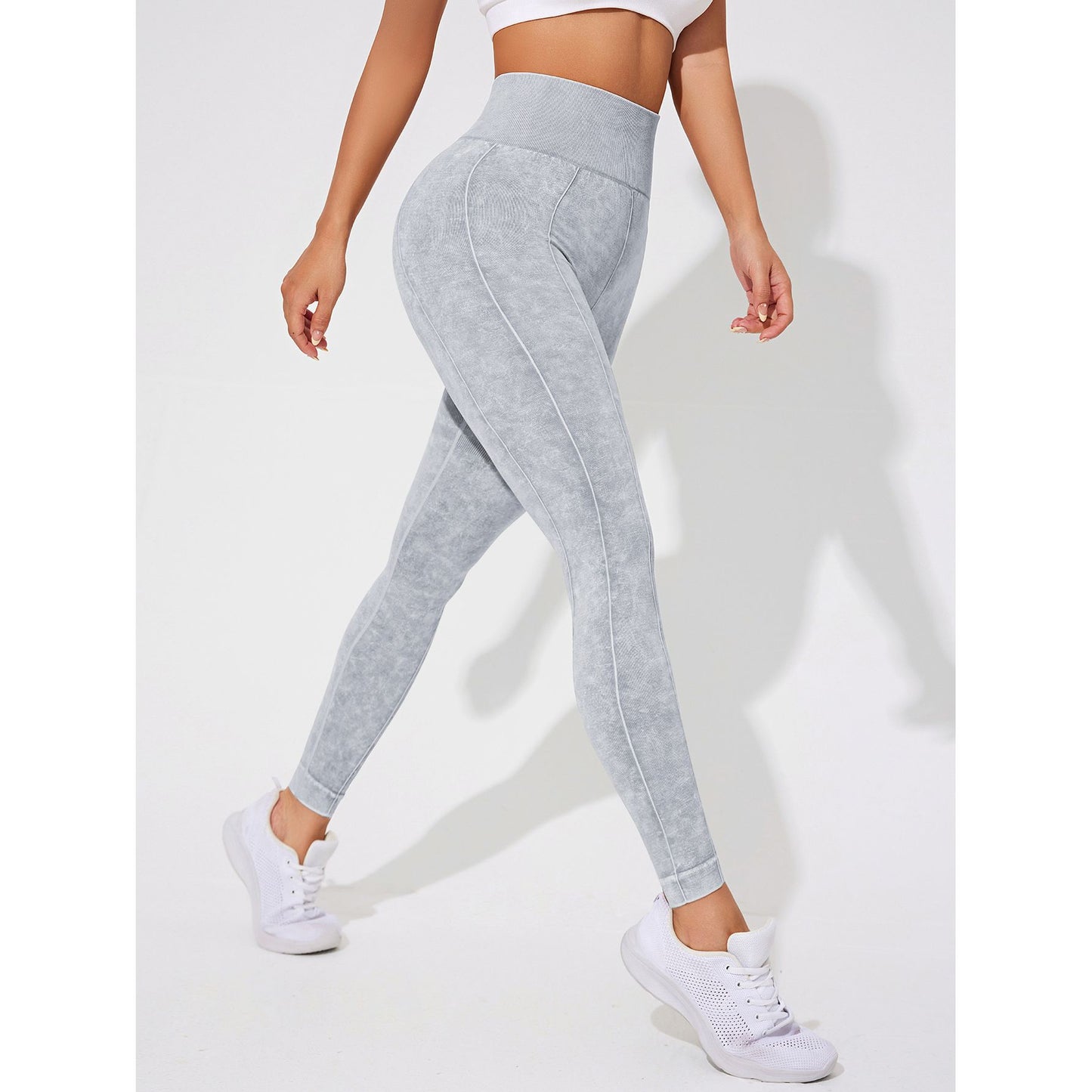 2 PCS Women's High Waisted Seamless Yoga Leggings Washed Black and Light Grey Activewear Tights Size M