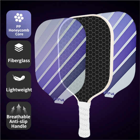 Black + Blue Striped Fibreglass Pickleball Paddle – Ultra Lightweight Pickleball Racket for Outdoor Play with Large Sweet Spot, Shock-Absorbing Silicone Grip and TPU Edge Guard
